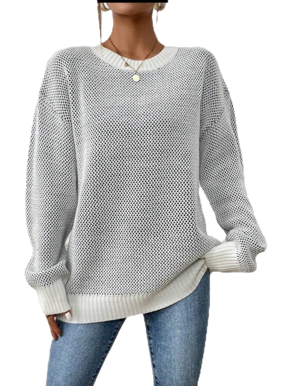 Contrast Trim Oversized Crew Neck Knitted Sweater